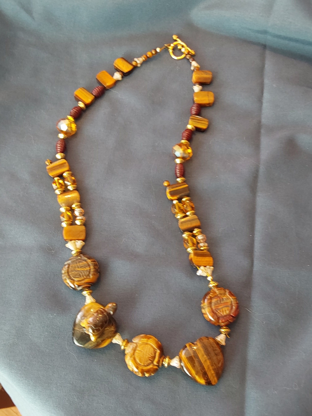 Handmade Tiger Eye Statement Necklace - Brown and Gold